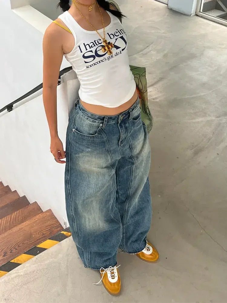 Wash Jeans Y2k Hip Hop Slouchy Oversize Straight Korean Style Wide Leg Denim Pants Harajuku Trouser