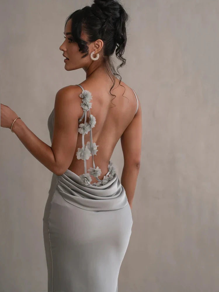 Draped Backless Maxi Dress