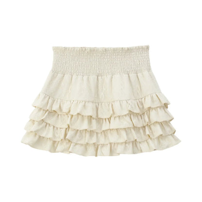 Creamysweet Creamy Girly Skirt With High Waist and Black and White Lace Puffy Cake Skirt