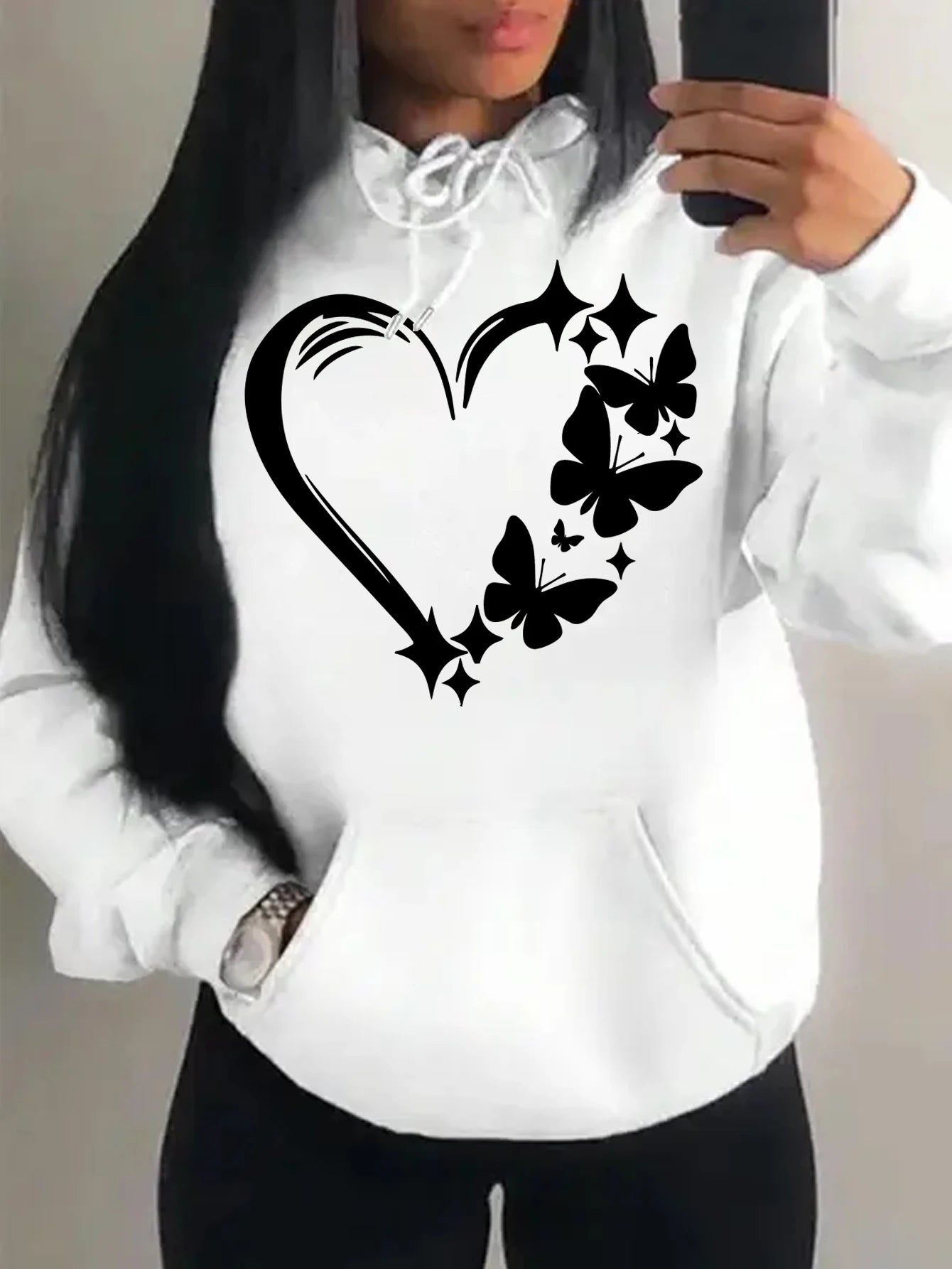 Combination of Love and Butterfly Pattern Sweater Hip Hop Street Hoodies Pocket Clothes Multicolor Hoody