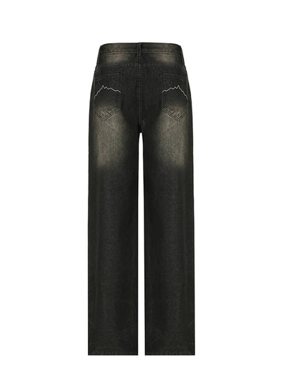 American Retro Straight Leg Jeans Woman Street Style Distressed Denim Pants