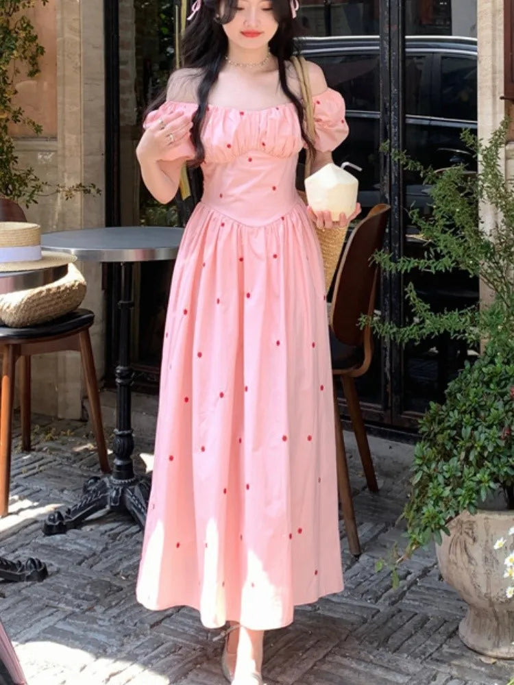 Fairy Midi Dress of Causal Puff Sleeve Party Dress Female One Piece Y2k Clothes