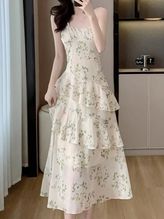 And New Summer Dress Spaghetti Strap Aline Print Midi Dresses Female Clothes Vestidos