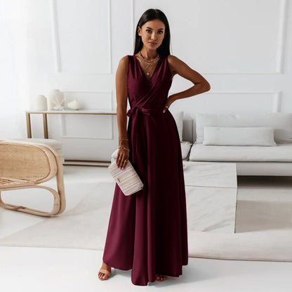Dresses for White Sleeveless Loose V Neck Color Long Dresses Party Evening Robe Vestidos