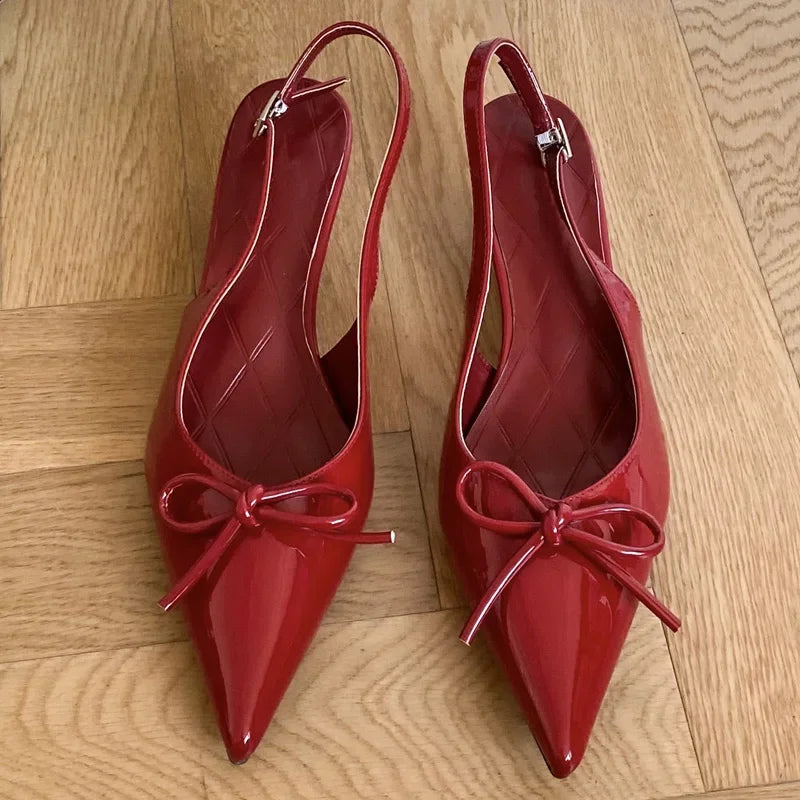 New Style Thin Low Heels Butterflyknot Woman Pumps Pointed Toe Buckle Strap Party Wedding Female Shoes