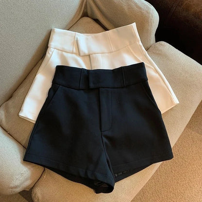 Y2k Black Shorts High Waist White a Line Wide Leg Suit Short Club Slim Hot Short Pants New