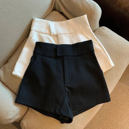 Y2k Black Shorts High Waist White a Line Wide Leg Suit Short Club Slim Hot Short Pants New