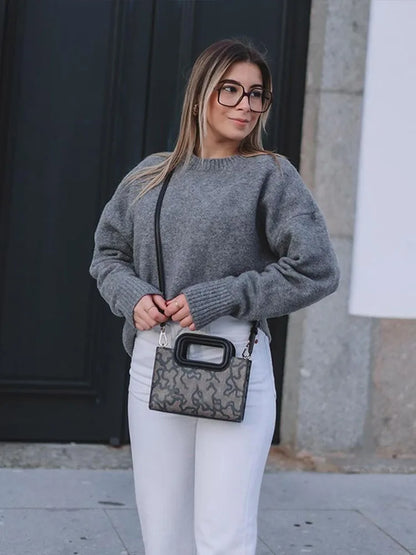 Knitted O-neck Sweaters Retro Loose Pullover Sweater Female Autumn Street All-matching Tops
