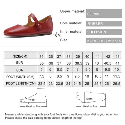 Mary Jane Shoes Spring New Genuine Leather Shoes Buckle Comfortable Flat Shoes