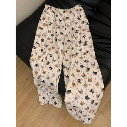 Retro Graffiti Design Sense Work Suit Pants 90s Hot Girl Y2k Straight Tube Sports Street Dance Wide Leg Pants