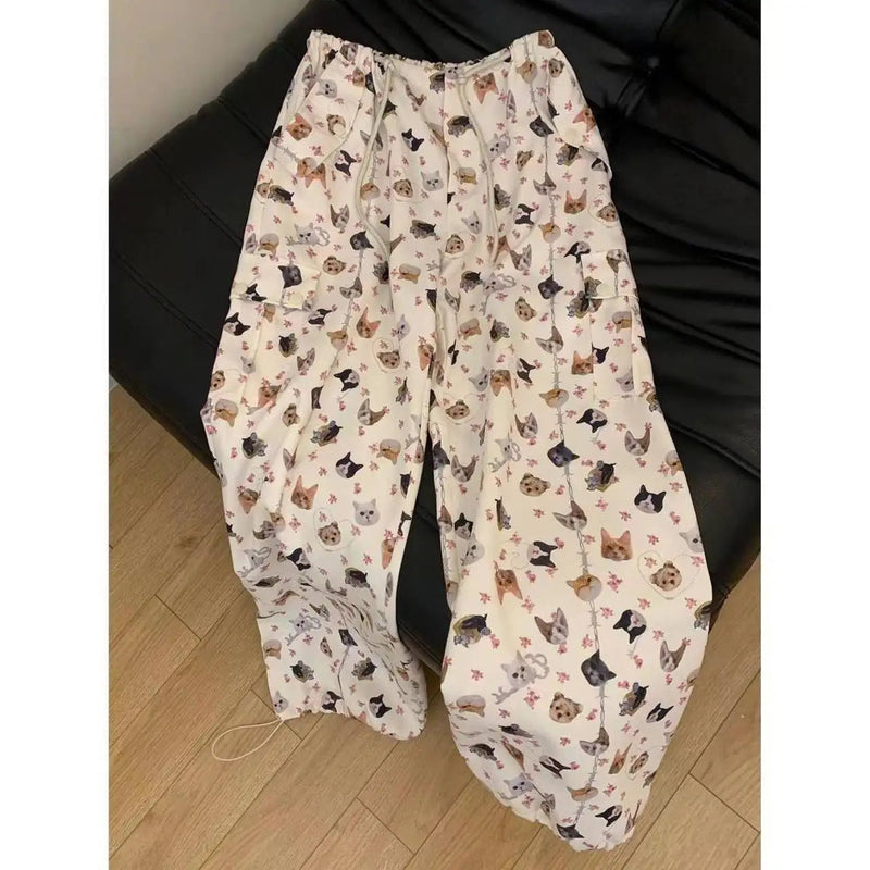 Retro Graffiti Design Sense Work Suit Pants 90s Hot Girl Y2k Straight Tube Sports Street Dance Wide Leg Pants