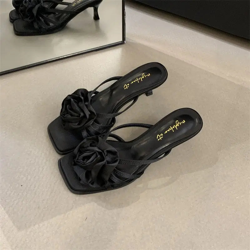 Red Rose Handmade Flower Sandal Heels Summer New Wedding Shoes Bride Shoes Design Pumps