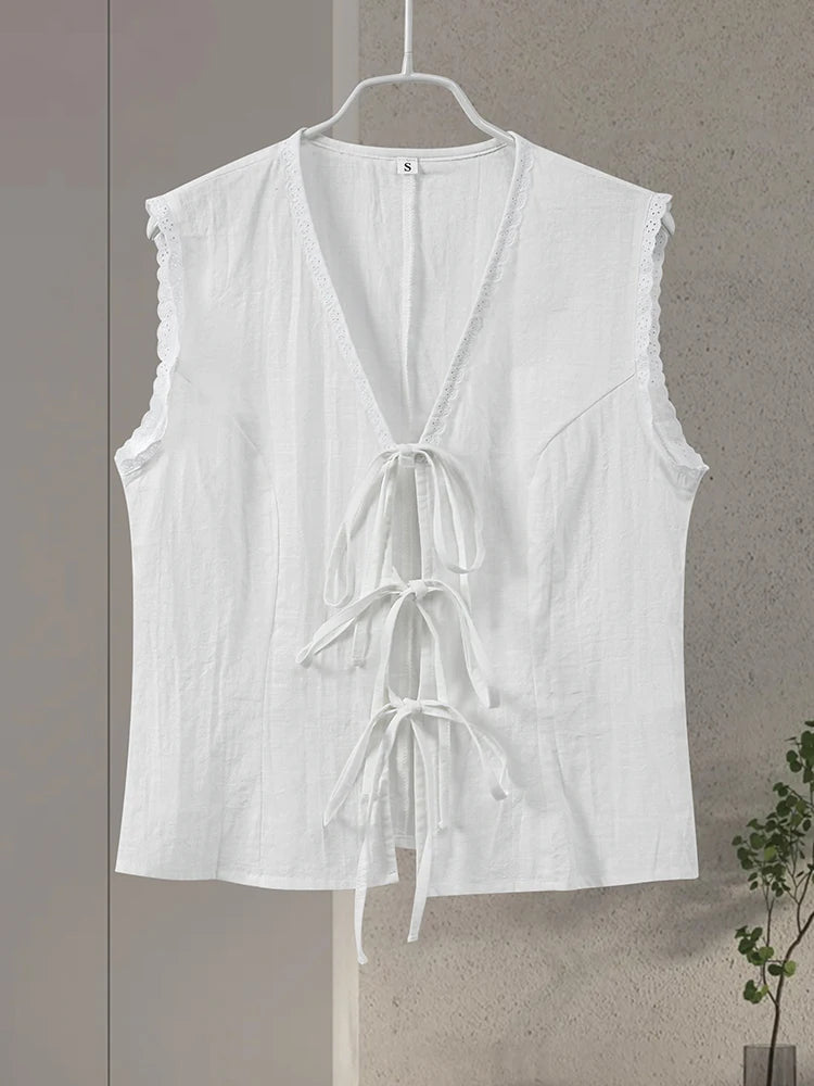 Lace Up Sleeveless Crop Tops Bandage Slim Hollow Out Tank Blouses Summer Lady Beach Holiday Vest