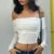 Off Shoulder T-shirt Spring Long Sleeve Slim Fit Crop Top Y2k Harajuku White Tees Female Clothes