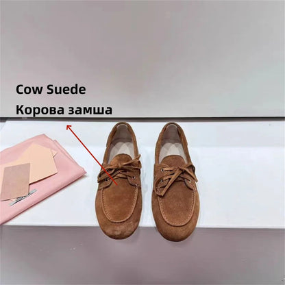 Ins Genuine Leather Flats Shoes Loafers Trend Suede Loafers British Style Flat Single Shoes