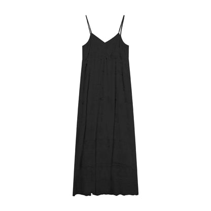 Korean Style Lace Spliced Strap Dress for New Summer Mid Length Black Skirt