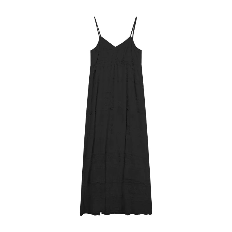 Korean Style Lace Spliced Strap Dress for New Summer Mid Length Black Skirt