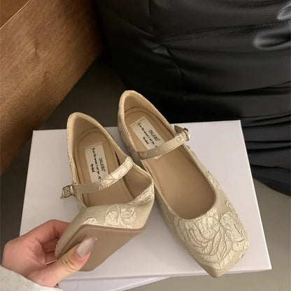 Spring Summer Square Flat Mary Jane Shoes for Pattern Temperament Lightweight Shoes