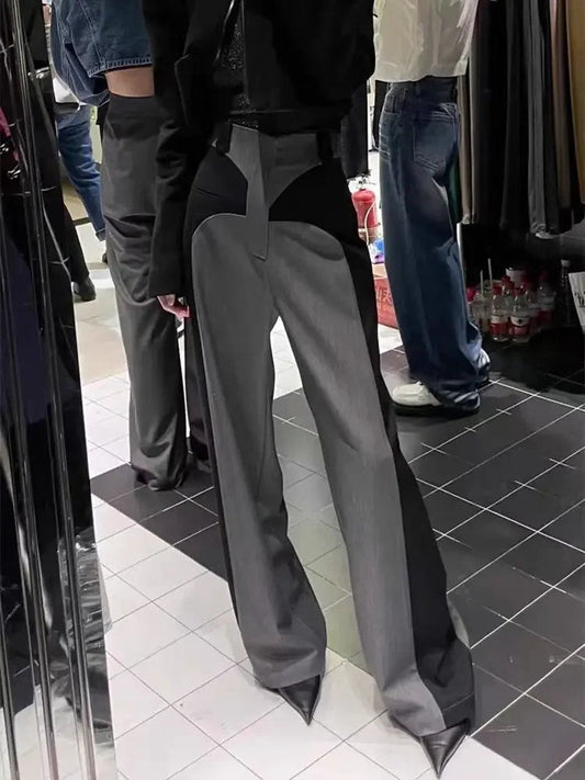Chestnut Spring Newdesign Sense Color Contrast Patchwork Suit Pants High Waist Slimming Loose Wide Leg Mop Pants