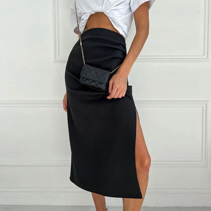 Pink Summer Long Skirt for Y2k Outfits Side Split Pleated High Waist Skirt Maxi Skirt