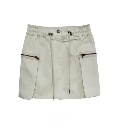 Summer Korean Retro High Street Side Pocket Zipper Drawstring Low Waist Mini Skirt Skirt