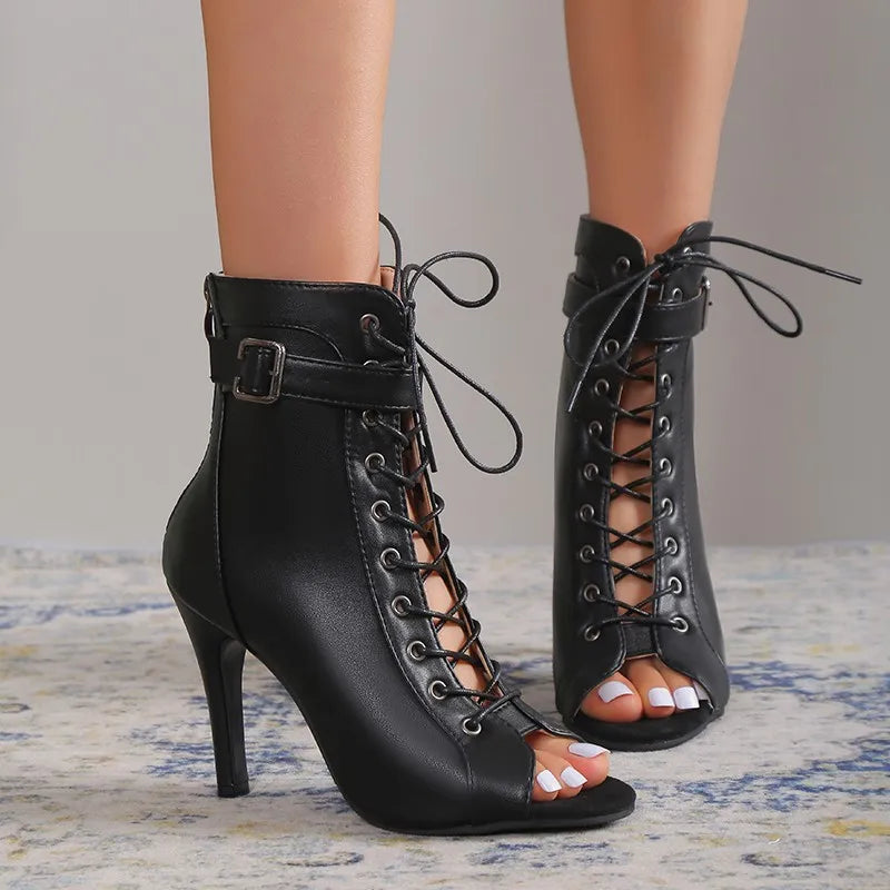 Sandals Thin High Heels Open Toe Zipper Dancing Shoes Summer Ballroom Dance Short Boots Woman's 43