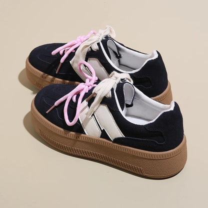 Retro Plank Shoes New Autumn Round Head Laceup Mesh Breathable Lowtop Sports Shoes