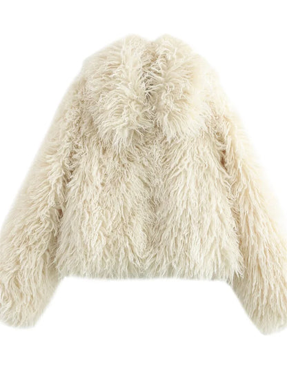 V-neck Loose Cardigan Overcoat for Long Sleeve Patchwork Faux Fur High Street Clothes Female Winter Coat New