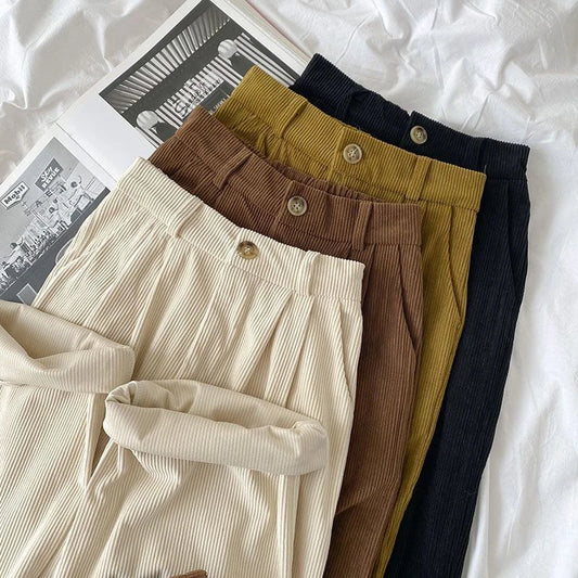 Corduroy Wide Leg Pants Baggy Trousers Harajuku Korean High Waist Black Full Length Pants