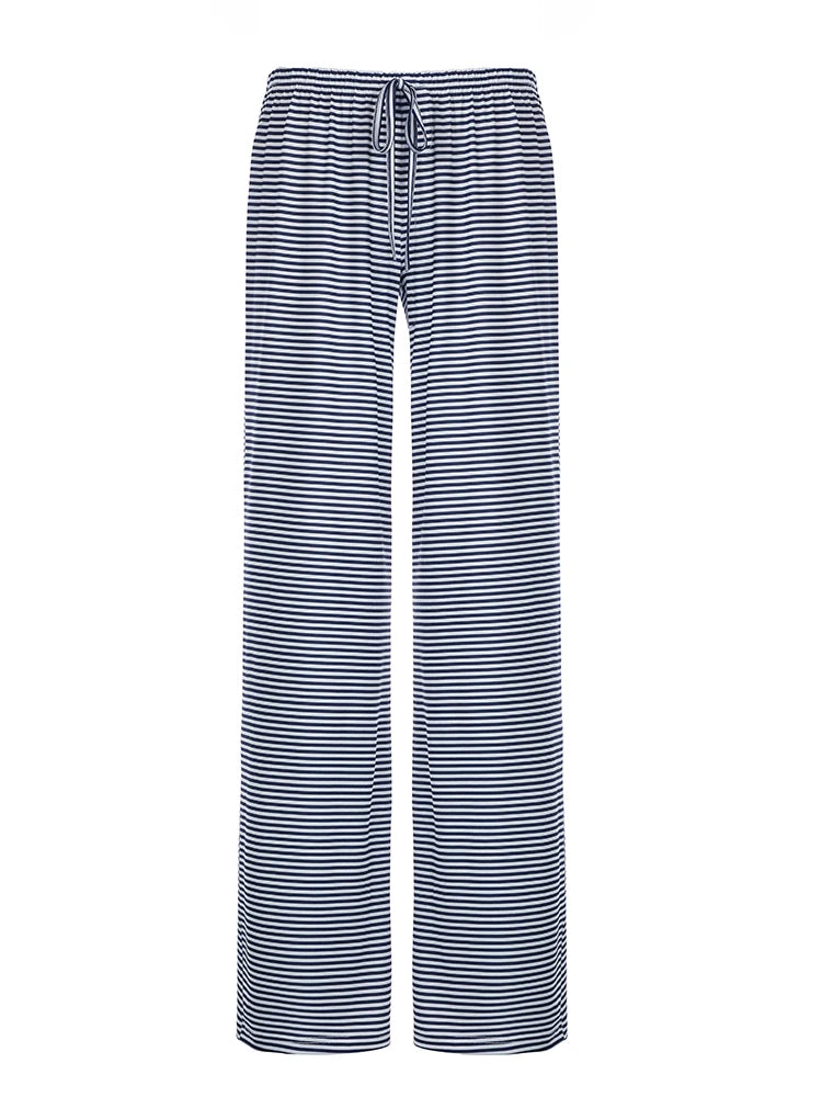 Stripe Drawstring Elastic Low Waist Baggy Sweatpants Loose Straight Leg Pants Leisure Summer Trousers