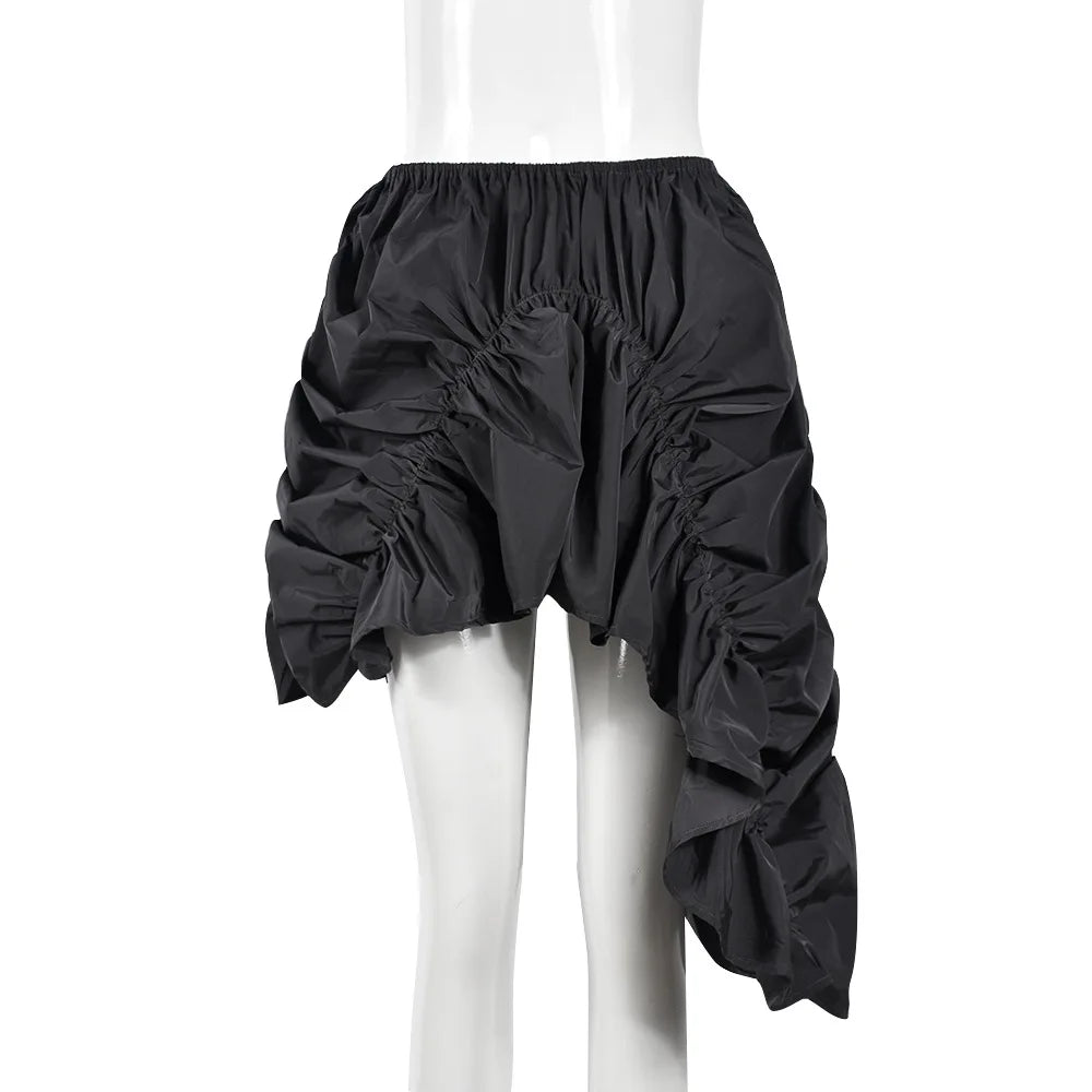 Irregular Ruched Elastic Long Skirt Design Party Dress Street Outfit Autumn Winter Female Skirt