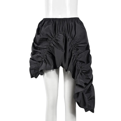 Irregular Ruched Elastic Long Skirt Design Party Dress Street Outfit Autumn Winter Female Skirt