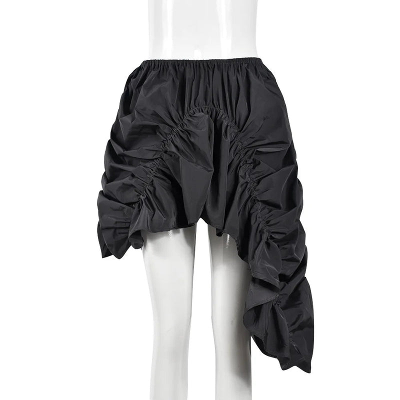 Irregular Ruched Elastic Long Skirt Design Party Dress Street Outfit Autumn Winter Female Skirt