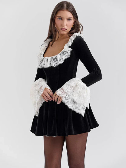 Frida - Lace Flare Long Sleeve Mini Dress