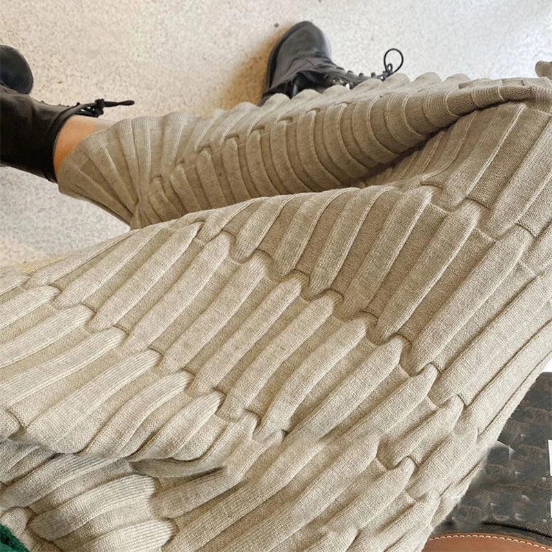 Knit High Waist Patchwork Long Skirt Loose Slim Autumn Knitwear Maxi Skirt