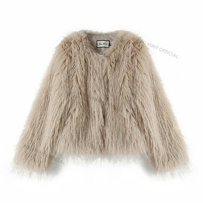 Winter Tassels Faux Fur Coat for Stylish Fluffy Fur Jacket Furry Fox Fur Overcoat Girl Shaggy Outerwear