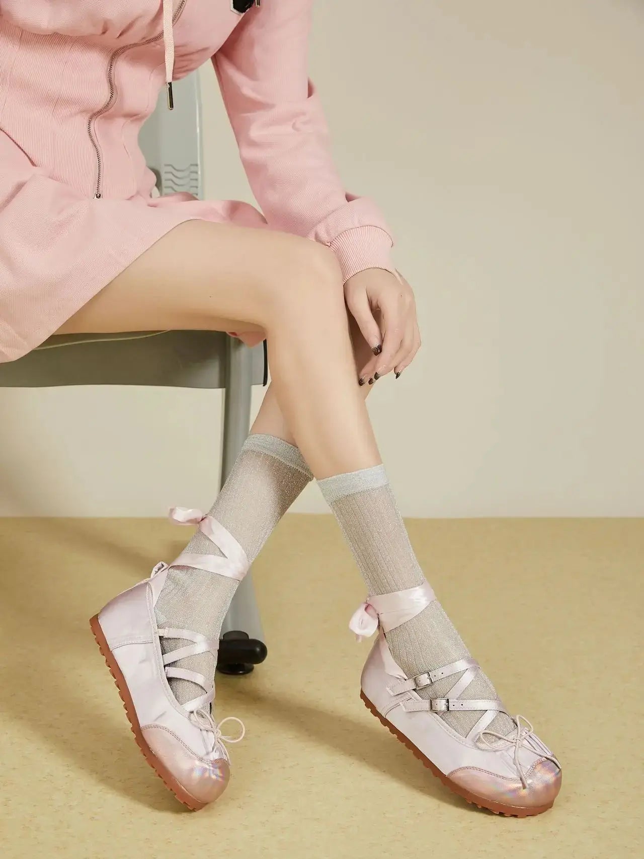 Ballet Flats Round Toe Lace Up Black Pink White Bow Designer Shoes Sandals Ballerinas Mary Jane Shoes for
