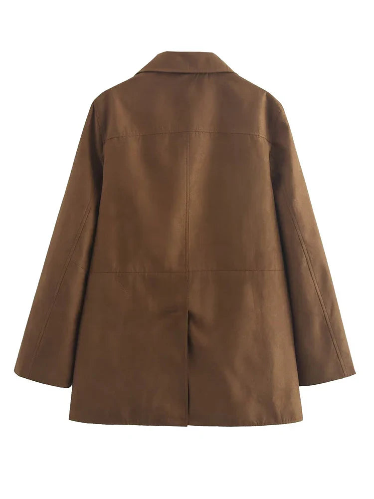 Turn Down Collar Brown Autumn Jacket for Single Breasted Long Coat Jacket Female Winter Jacket Back Slit