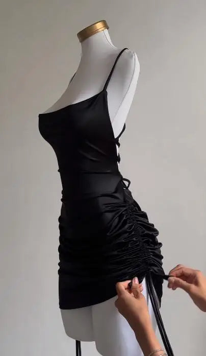 Europe and the United States Explosive New Cross-border Dress Summer High Sense Lace-up Halter Spice Bag Hip Skirt