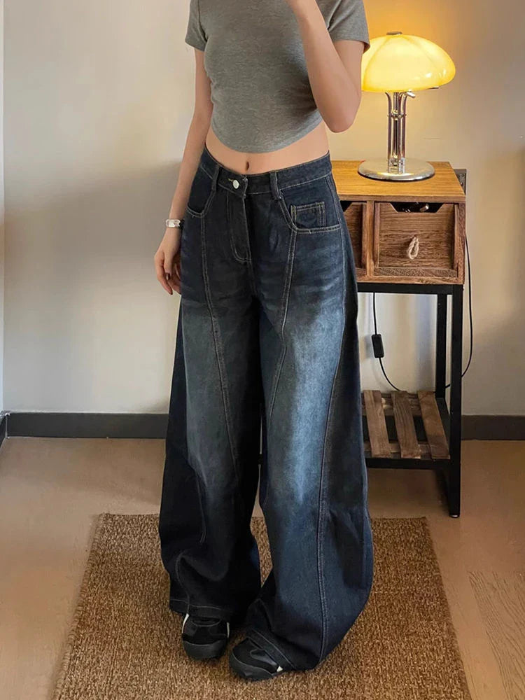 Wide Leg Baggy Denim Trouser Cool Girl High Waisted Pants Female Straight Loose Jeans