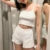 Fairy Grunge Lace Trim Strapless Tube Top + Shorts 90s 2 Piece Set Outfits Chest Wrap Backless Crop Top Camis