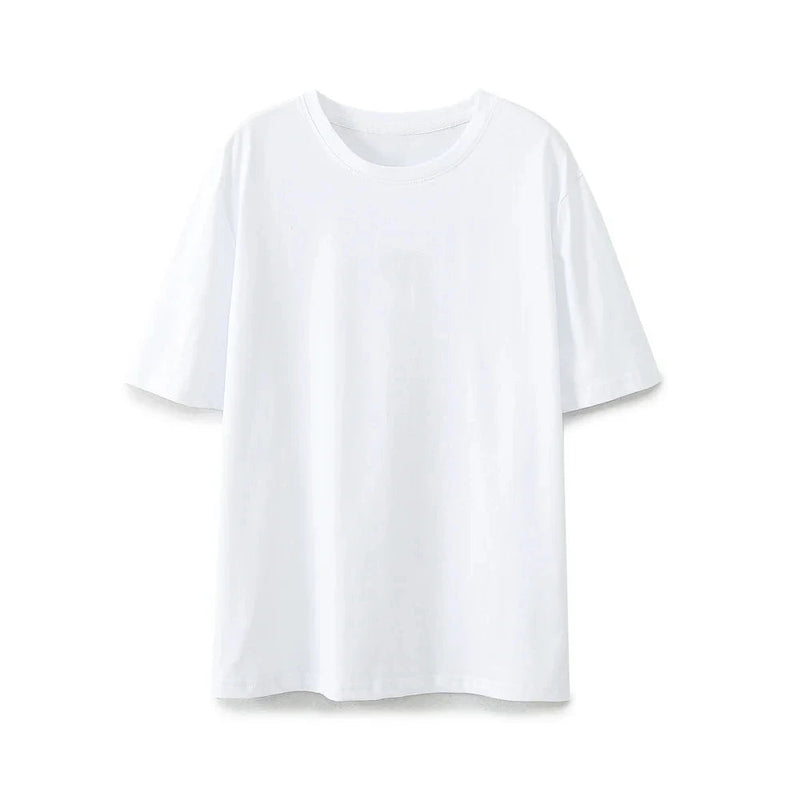 Summer Basic Round Neck Cotton Tshirt Set Short Sleeves Top Female Loose Laceup Straight Leg Pants