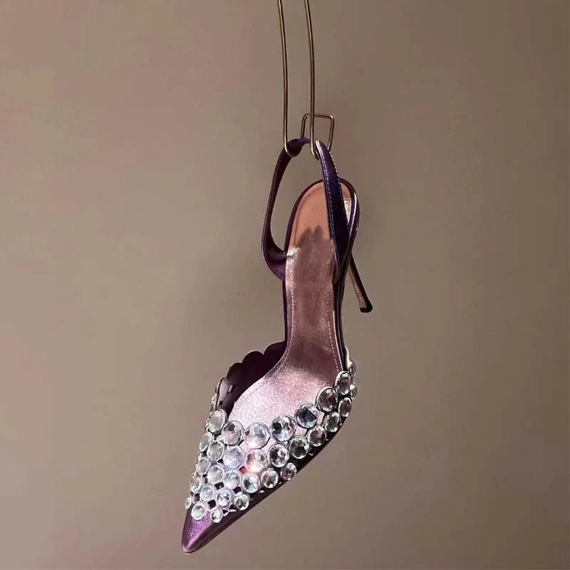 New Super Rhinestone Shallow Stiletto Pointed Shoes Roman Cutout High Heeled Sandals