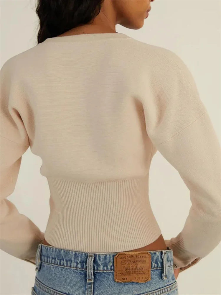 Autumn Knitwear Cardigan Top ’s Ribbed Patchwork Slim Cropped Inner Top ’s Knit Cardigan Outwear