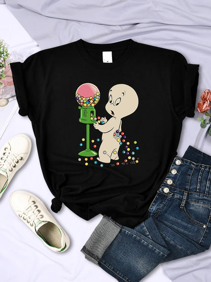 The Little Boy Likes Colored Glass Balls Short Sleeve Creative Street Tops O-neck Clothing All-math Female T-shirts