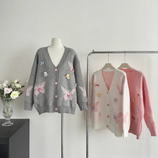 Sweet Hot Girl College Style Bow Tie Sweater Jacket Autumn and Winter Loose Knitted Cardigan Female Clothes