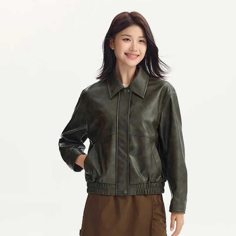 Coat Collar Loose Cool Style High Street Autumn New Retro Textured Cool Pu Leather Jacket