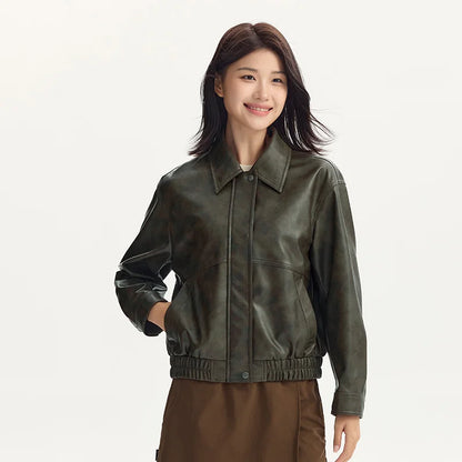 Coat Collar Loose Cool Style High Street Autumn New Retro Textured Cool Pu Leather Jacket