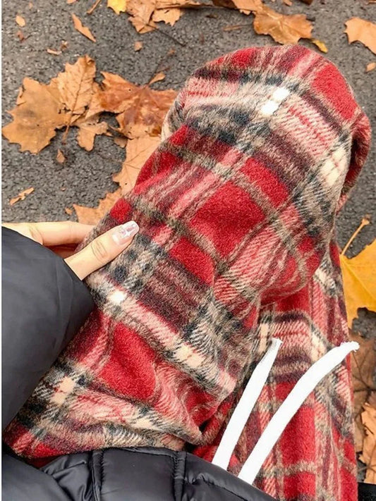 Red Plaid Pants Harajuku Korean Style Checked Trousers Y2k Classic Pants Warm Winter Wide Leg
