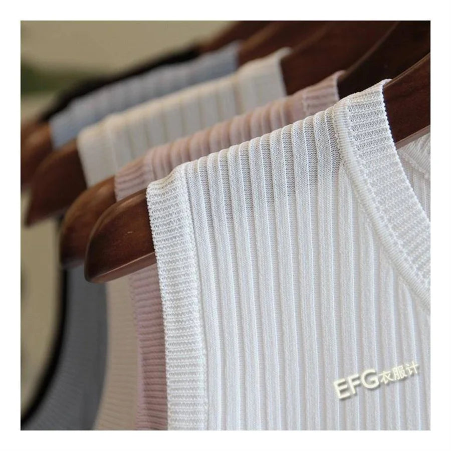 Summer Sleeveless Blouse O-neck Knitted Blouse Shirt Clothes Tops Df4903
